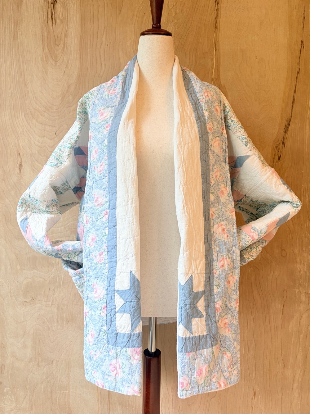 Women’s Handmade Quilted Patchwork Open-Front Jacket - Light Blue Patchwork